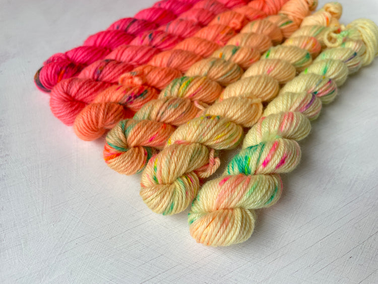 Hand dyed Mini Skeins collection from the hand dyed yarn expert, The Wool Kitchen