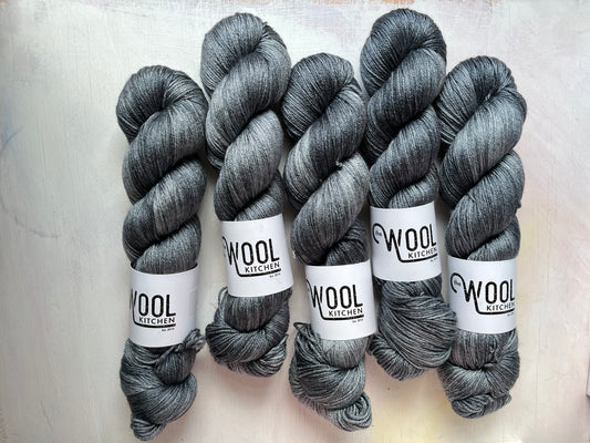Ground Grey yarn from the Luxury 4ply Merino Silk collection by the hand dyed yarn expert, The Wool Kitchen