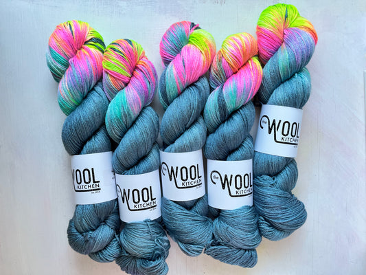 M2-9 yarn from the Luxury 4ply Merino Silk collection by the hand dyed yarn expert, The Wool Kitchen.