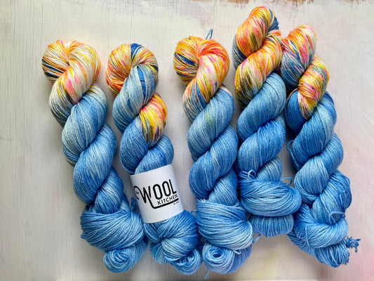 Day at the Beach from the Luxury 4ply Merino Silk Collection by the hand dyed yarn expert, The Wool Kitchen.