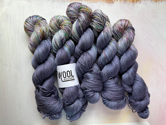 Stardust  from the Luxury 4ply Merino Silk Collection by the hand dyed yarn expert, The Wool Kitchen.