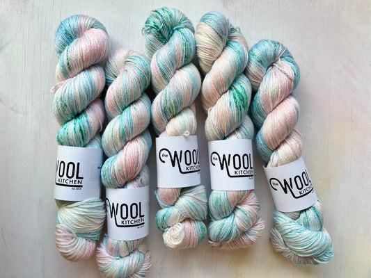 Spider Lily from the Floral Fade 2 Botanicals edition monthly yarn club in Luxury 4ply Merino Silk by the hand dyed yarn expert, The Wool Kitchen.