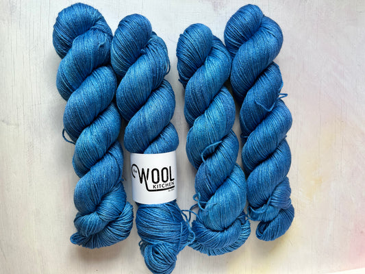 September skies luxury 4ply merino silk yarn from the hand dyed yarn expert, The Wool Kitchen.