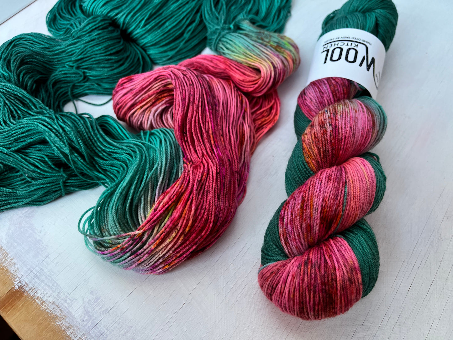 Close up of Yarn Elixir Assigned Pooling Long Zip Yarn 4ply Merino Sock from the hand dyed yarn expert, the Wool Kitchen