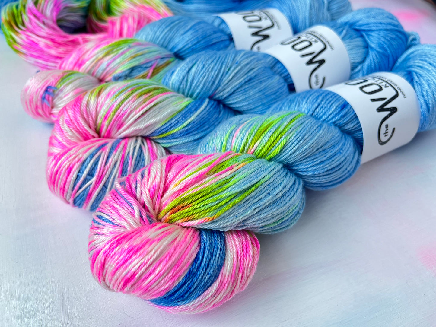 Close up of Cherry Blossom from the Luxury 4ply merino silk collection by the hand dyed yarn expert The Wool Kitchen