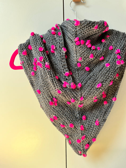 Loop Pop Shawl assigned pooling pattern shown in Pink Pop BFL DK Wool from the hand dyed yarn expert, The Wool Kitchen.