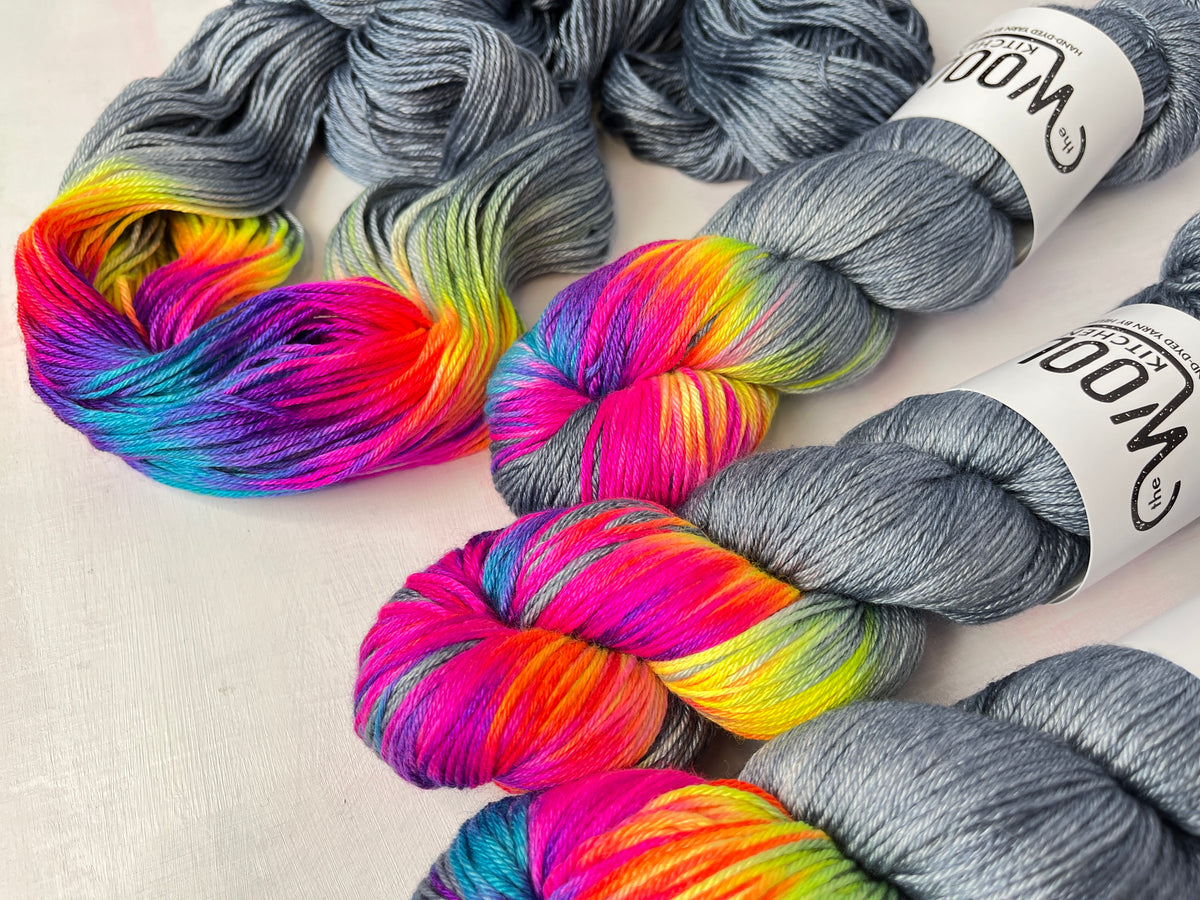 Close up of After the Rain from the Luxury 4ply Merino Silk collection by the hand dyed yarn expert, The Wool Kitchen.