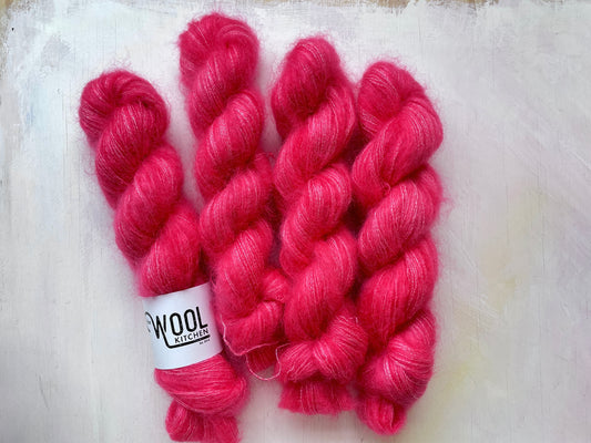 Raspberry from the Mohair Silk collection by the hand dyed yarn expert, The Wool Kitchen