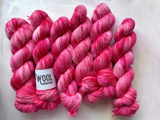 Raspberry Ripple from the 4ply sock yarn collection by the hand dyed yarn expert, The Wool Kitchen