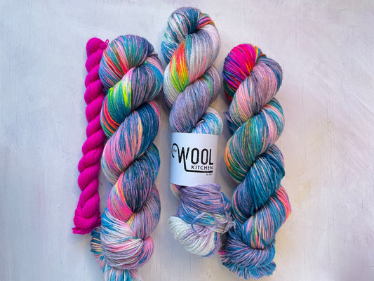Prism Break from the Club Classics Yarn Club collection in 4ply sock, Luxury 4ply Merino Silk and Dk Wool by the hand dyed yarn expert, The Wool Kitchen 