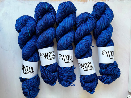 Cosmic Blue from the BFL DK Wool collection from the hand dyed yarn expert, The Wool Kitchen