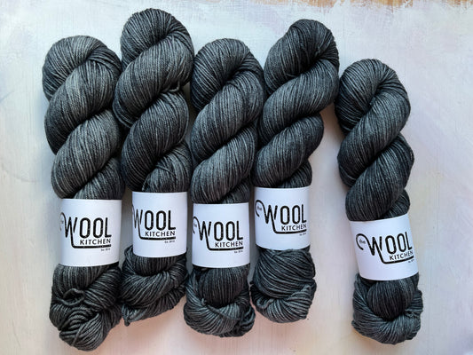 Ground Grey from the BFL DK Wool collection by the hand dyed yarn expert, The Wool Kitchen. 