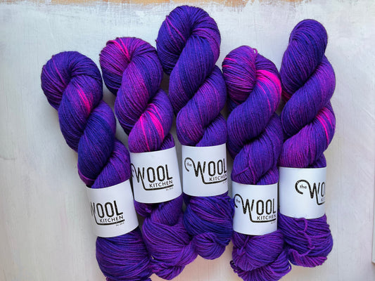 Space Purple Yarn from the BFL DK Wool collection by the hand dyed yarn collection, The Wool Kitchen