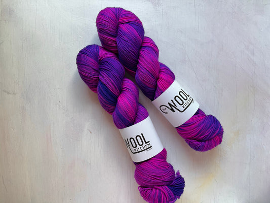 Space Purple from the 4ply sock collection by the hand dyed yarn experts, The Wool Kitchen.