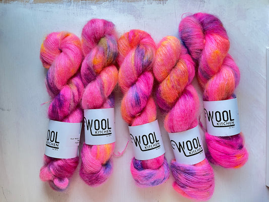 Popping Candy from the Kid Mohair Silk Lace collection by the hand dyed yarn expert, The Wool Kitchen