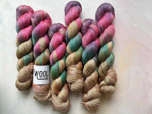 Dragonfly from the Assigned Pooling Long Zip Luxury Baby Camel and Silk collection by the hand dyed yarn expert, The Wool Kitchen.