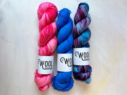 SALE Sock Mix Trio | Ranunculus, She's Electric, Hydrangea | 4ply sock