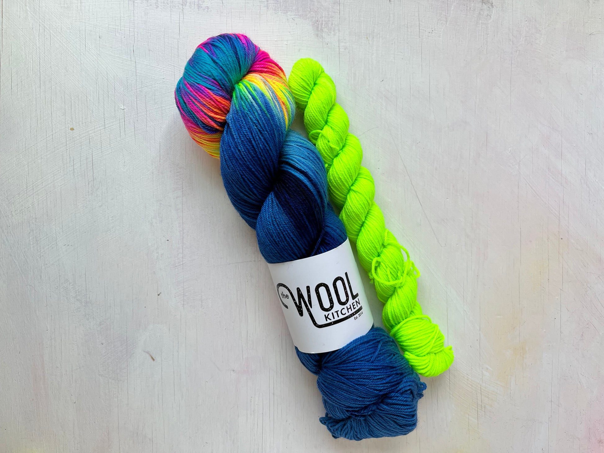 Zip Wave Sock Set with neon lime mini skein from the 4ply Sock Set 