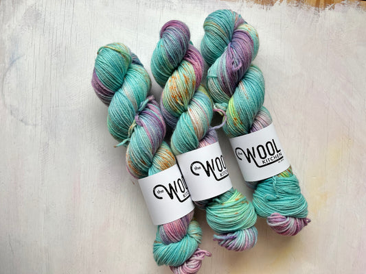 Blue Poppy from the Floral Fade 2 Botanicals monthly yarn club in BFL DK Wool 
