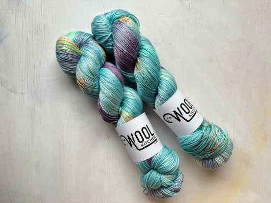 Blue Poppy from the Floral Fade 2 Botanicals monthly yarn club in Luxury 4ply Merino Silk 
