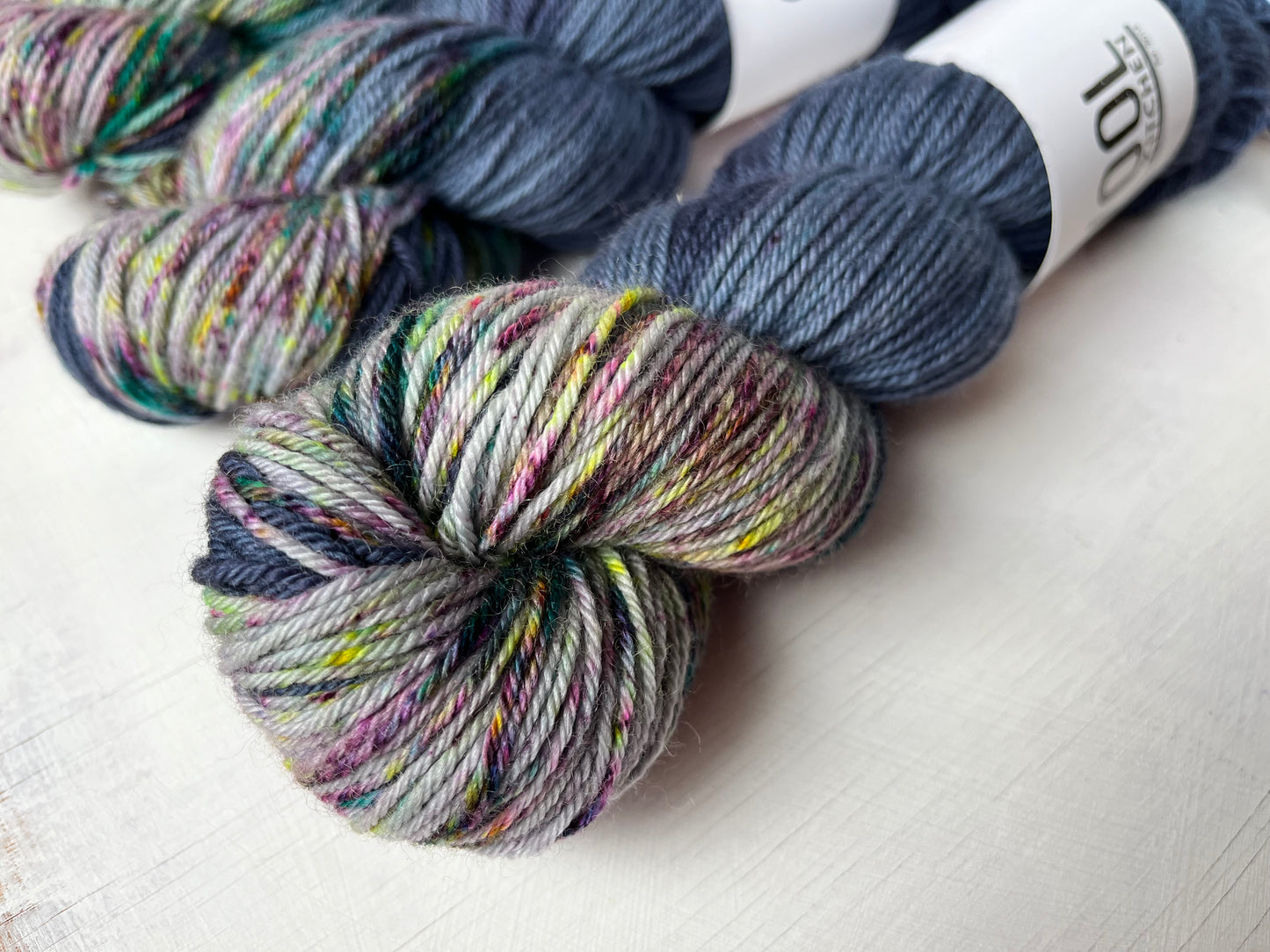 close up of Stardust from the BFL DK Wool collection by the hand dyed yarn expert, The Wool Kitchen