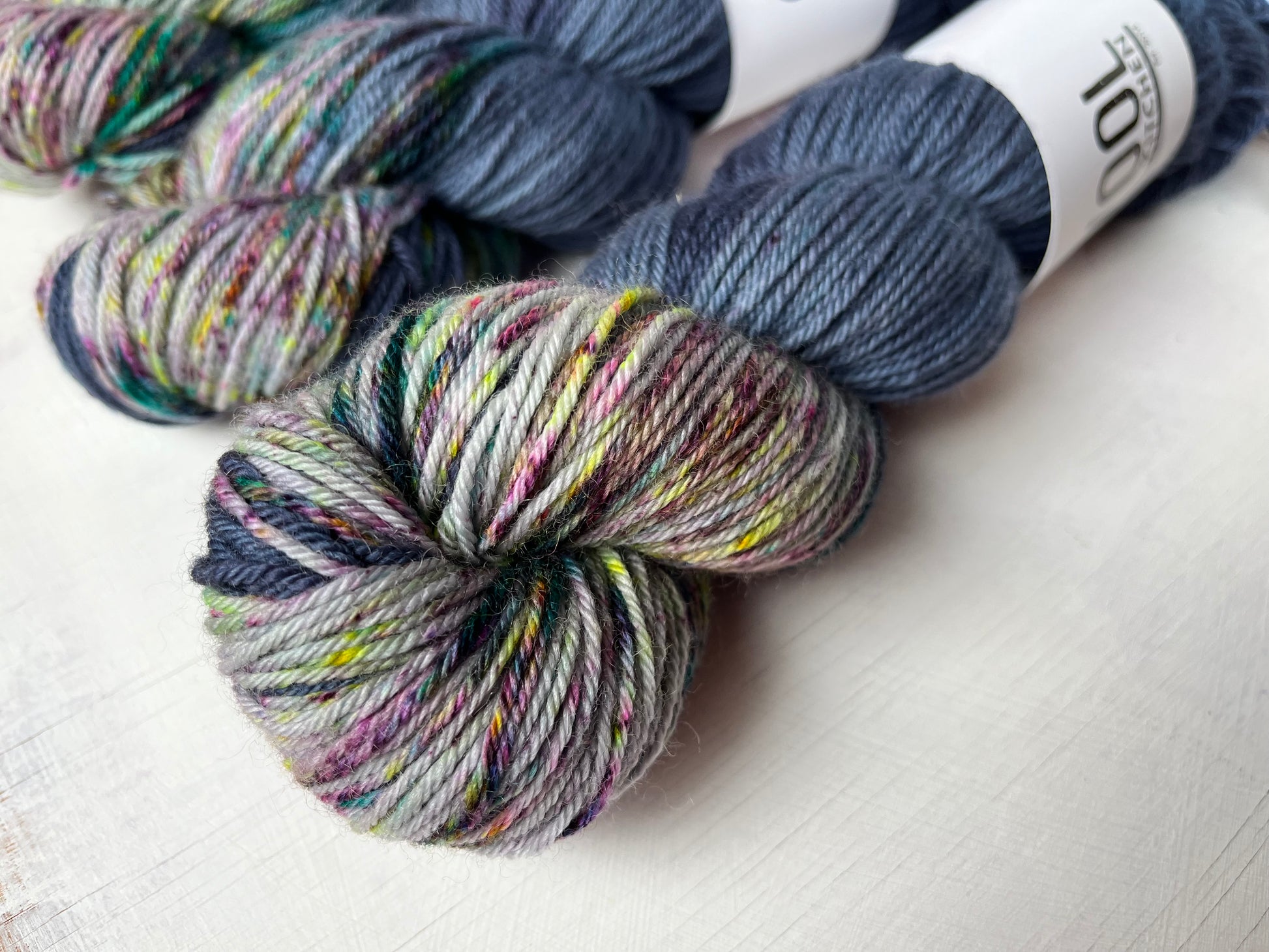 close up of Stardust from the BFL DK Wool collection by the hand dyed yarn expert, The Wool Kitchen