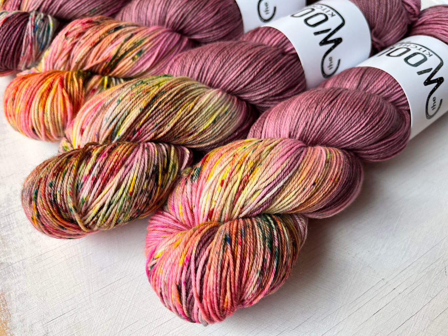 close up of At Sunset from the 4ply sock collection by the hand dyed yarn expert, The Wool Kitchen