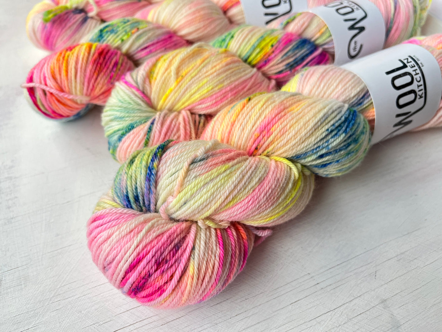 Close up of Neon Only from the BFL DK Wool collection by the hand dyed yarn expert, The Wool Kitchen
