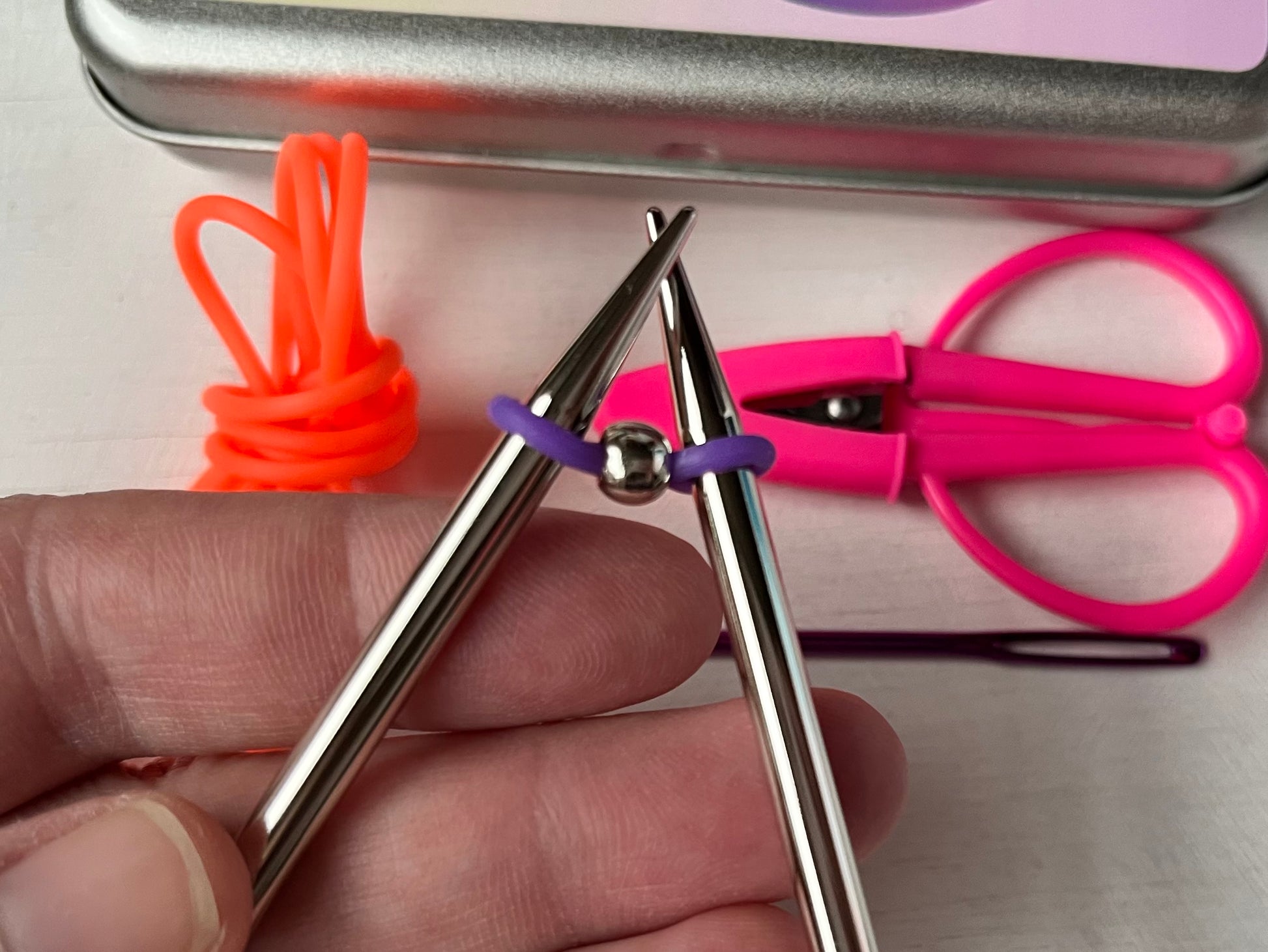 Close up of stitch huggers from the accessories collection by the hand dyed yarn expert, The Wool Kitchen