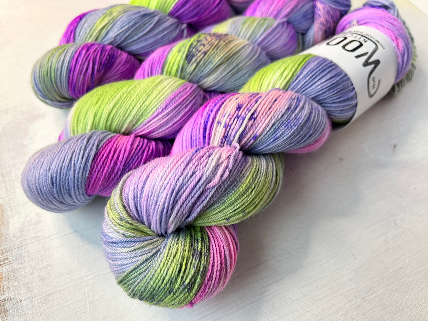 Close up of Artichoke in 4ply Sock from the Floral Fade 2 Botanical Yarn Club by the hand dyed yarn expert The Wool Kitchen