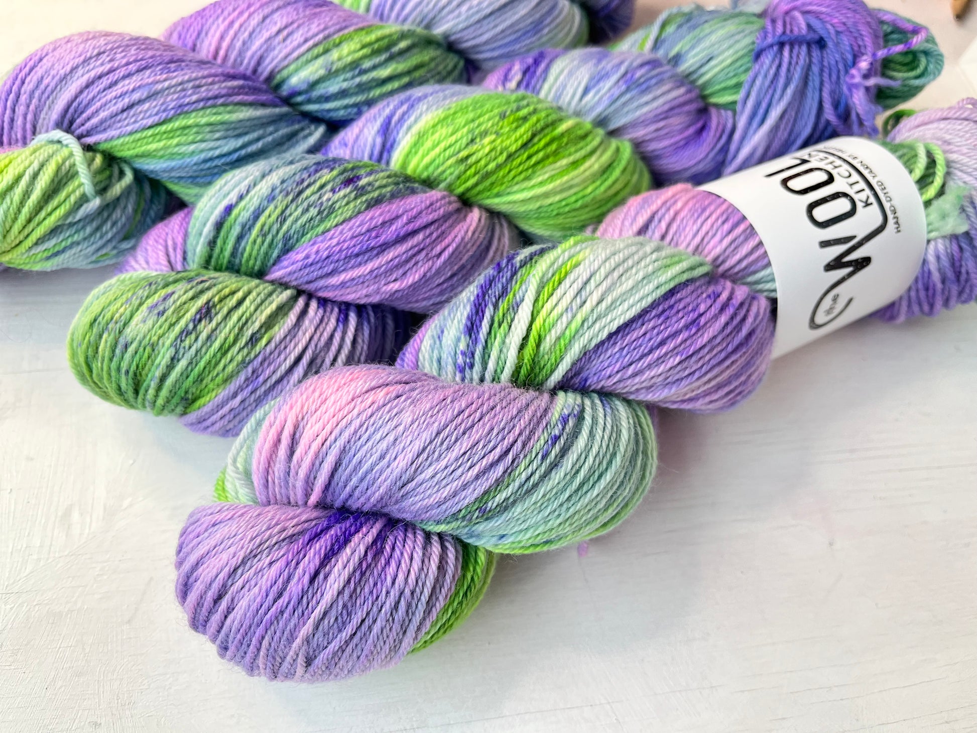 Close up of Artichoke from the Floral Fade 2 Botanicals monthly yarn club in BFL DK Wool by the hand dyed yarn expert, The Wool Kitchen 