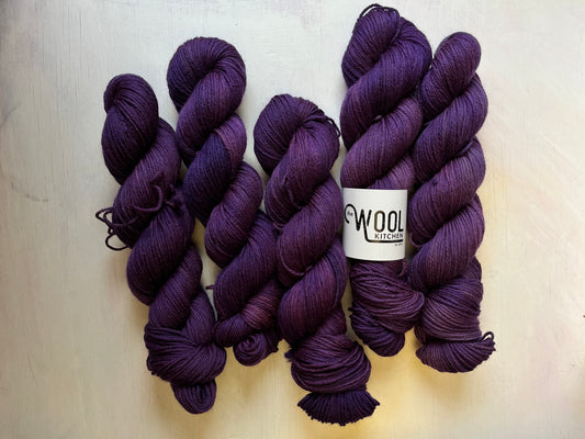 Practice Makes Purple from the BFL DK wool collection by the hand dyed yarn expert, The Wool Kitchen.