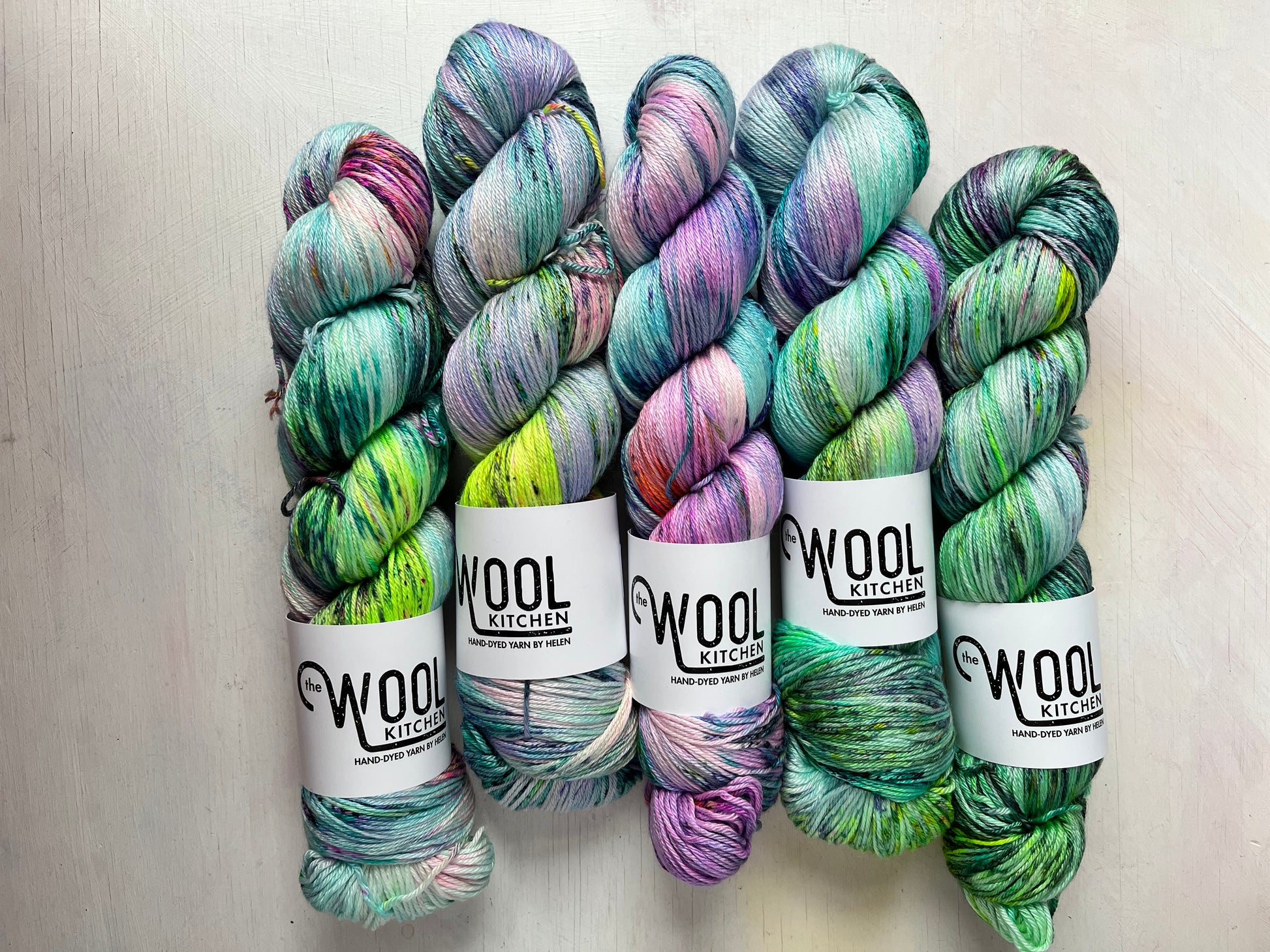 Five Skein Fade Set from the Enchanted Woodland Advent in Luxury 4ply Merino Silk by the Hand Dyed Yarn expert, The Wool kitchen.