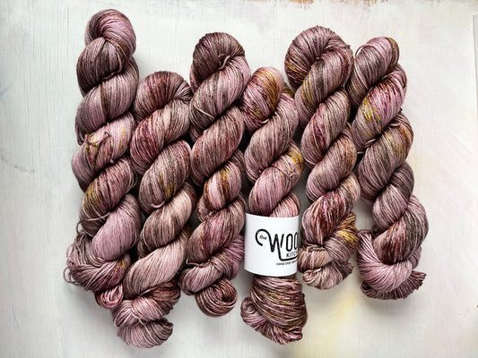 Image 1 on Luxury 4ply Merino Silk yarn from the Seashells Monthly Yarn club by the hand dyed yarn expert, The Wool Kitchen. 