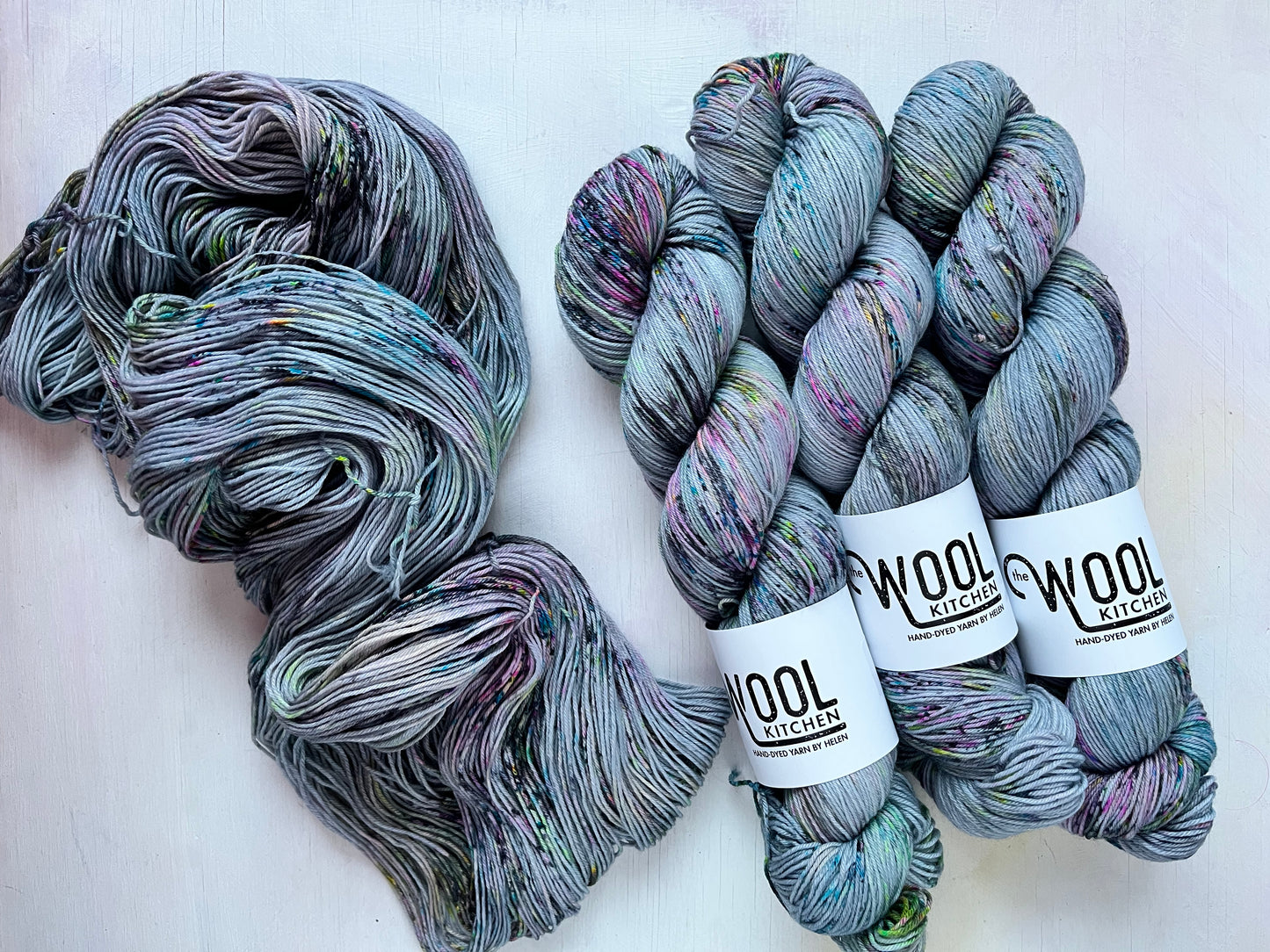 Mystic Grey yarn from the 4ply sock yarn collection by the hand dyed yarn expert, The Wool Kitchen.