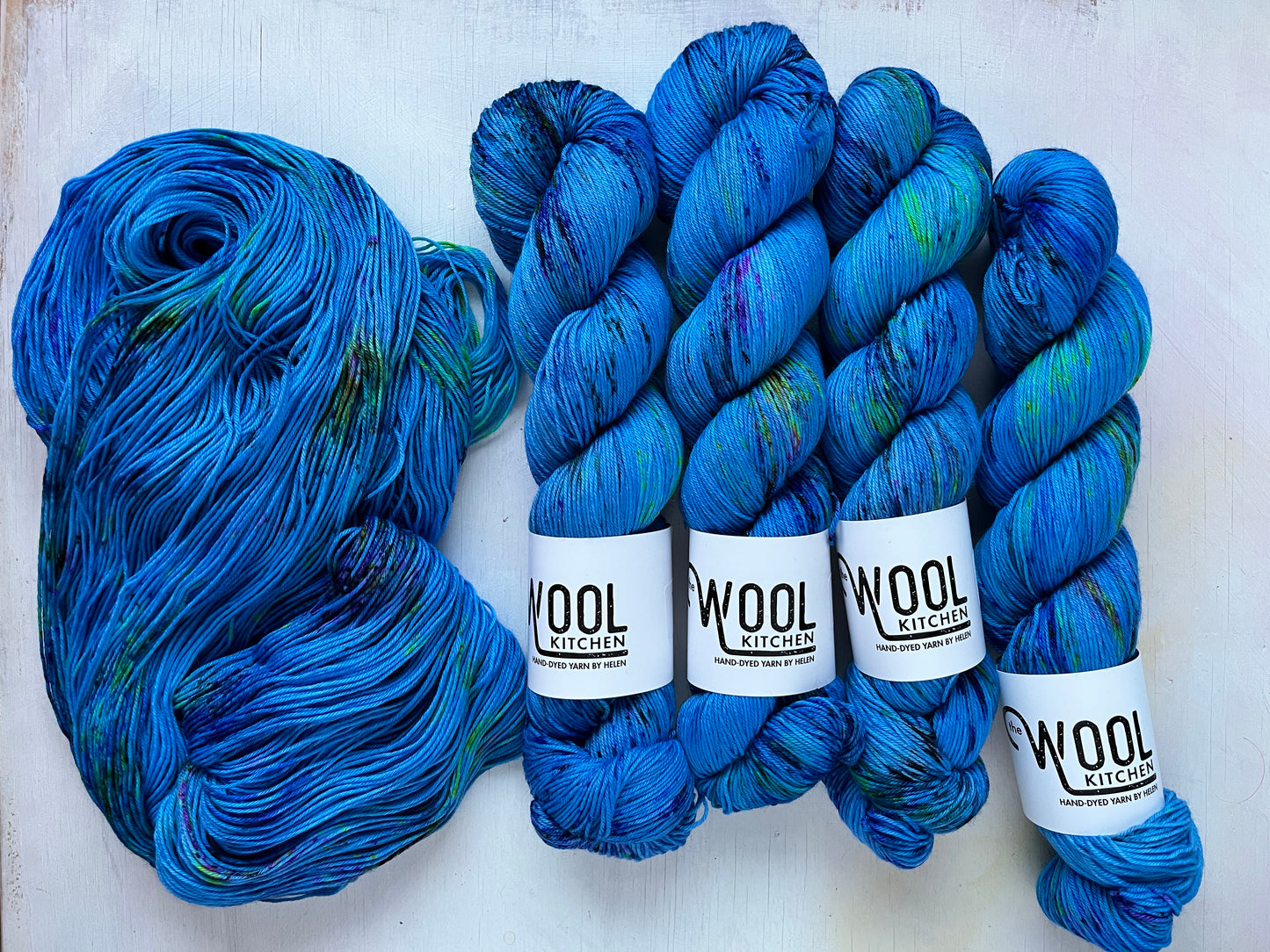 Mystic Blue yarn from the 4ply sock yarn collection by the hand dyed yarn expert, The Wool Kitchen.