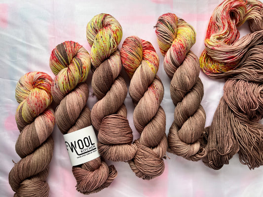 Image 2 Assigned Pooling Yarn on 4ply Sock from the Seashells Monthly Yarn club by the hand dyed yarn expert, The Wool Kitchen. 