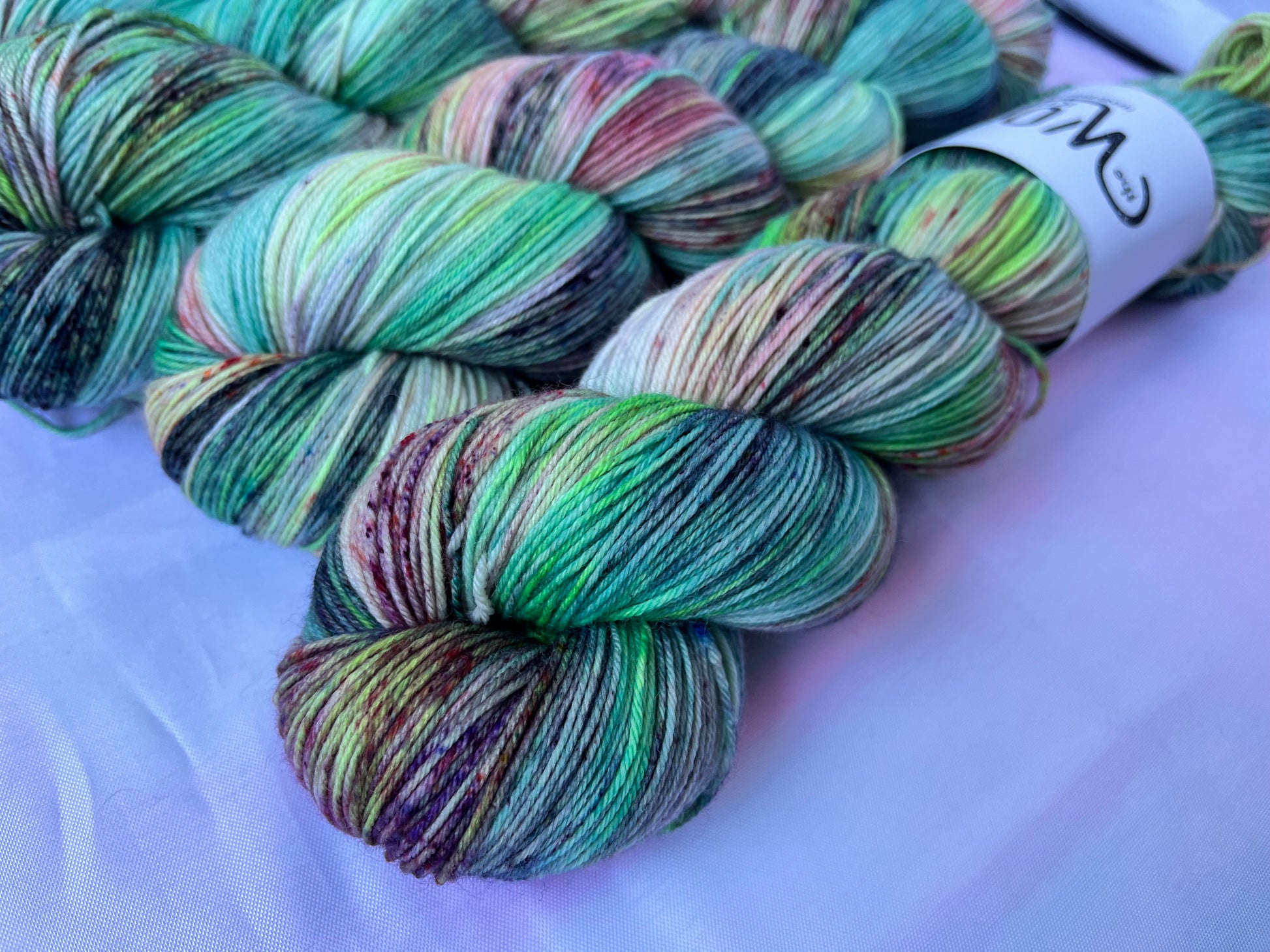 Close up of Image 3 on 4ply Sock from the Seashells Monthly Yarn club by the hand dyed yarn expert, The Wool Kitchen. 
