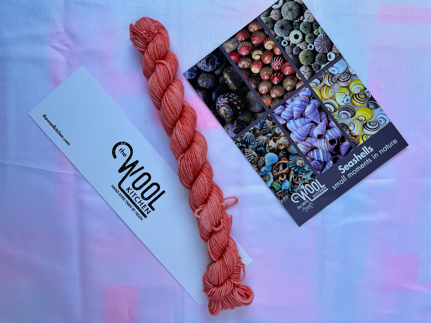 Warm Coral 20g mini skein from Image 3 on 4ply Sock from the Seashells Monthly Yarn club by the hand dyed yarn expert, The Wool Kitchen. 