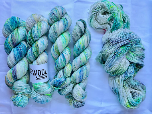 Sea Glass Yarn from the 4ply sock collection by the hand dyed yarn expert, The Wool Kitchen.
