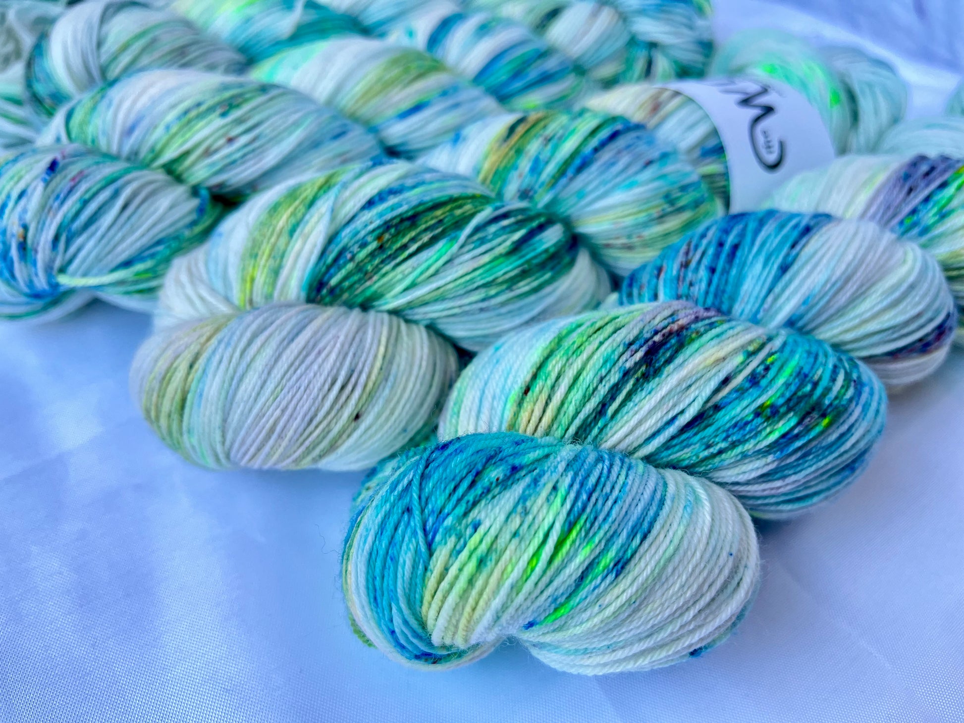 Close up of Sea Glass Yarn from the 4ply sock collection by the hand dyed yarn expert, The Wool Kitchen.