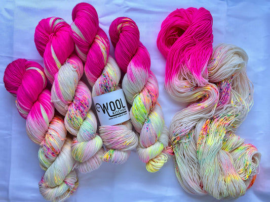 Reverse Pops Pink Zip Yarn from the 4ply sock collection by the hand dyed yarn expert, The Wool Kitchen.