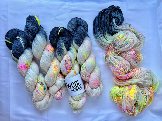Reverse Pops Grey Zip Yarn from the 4ply sock collection by the hand dyed yarn expert, The Wool Kitchen.