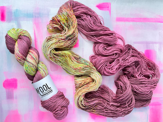 At Sunset Long Zip Assigned Pooling Long Zip Yarn 4ply Merino Sock from the hand dyed yarn expert, the Wool Kitchen