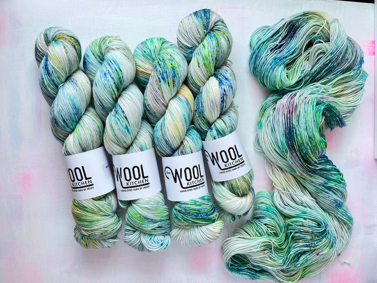 Sea Glass Yarn from the 4ply sock collection by the hand dyed yarn expert, The Wool Kitchen.