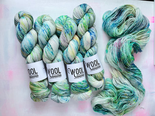 Sea Glass Yarn from the 4ply sock collection by the hand dyed yarn expert, The Wool Kitchen.