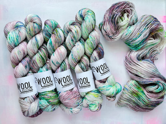Sea Glass from the Luxury 4ply Merino Silk collection by the hand dyed yarn expert, The Wool Kitchen.