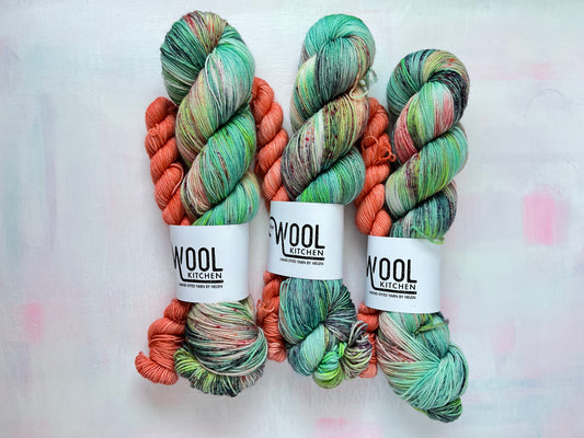Image 3 sock set on 4ply Sock from the Seashells Monthly Yarn club by the hand dyed yarn expert, The Wool Kitchen. 
