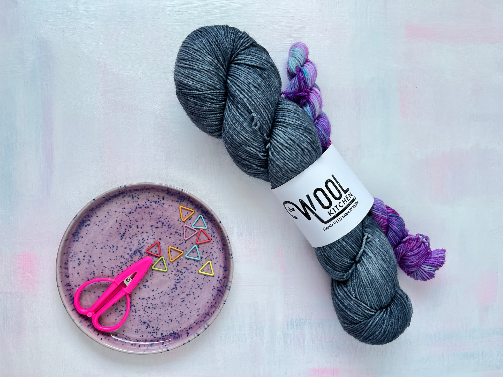 Semi Solid Grey with Purple Variegated Mini Sock Set from the 4ply Sock Set collection by the hand dyed yarn expert, The Wool Kitchen.