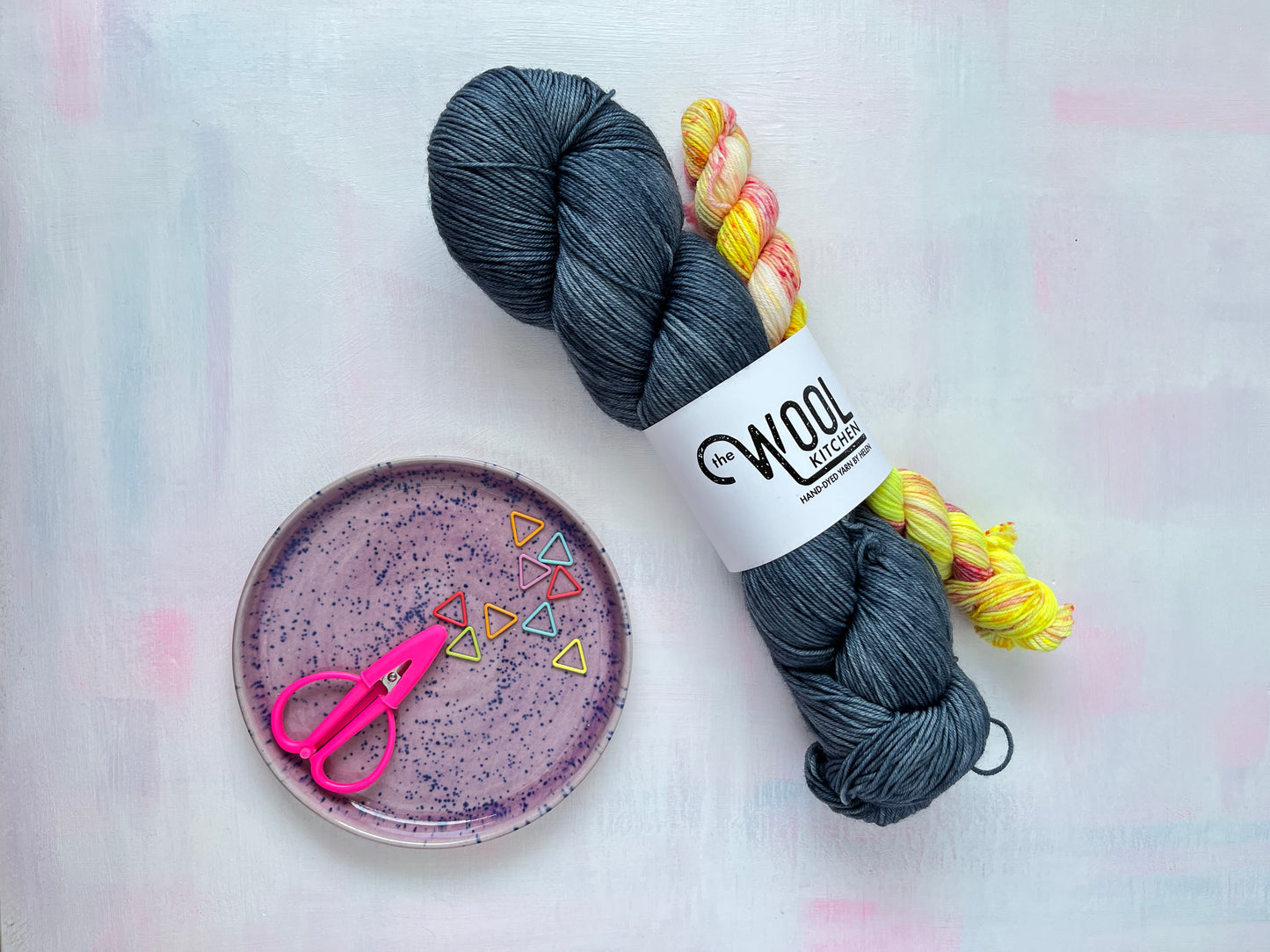 Semi Solid Grey with Yellow Variegated Mini Sock Set from the 4ply Sock Set collection by the hand dyed yarn expert, The Wool Kitchen.